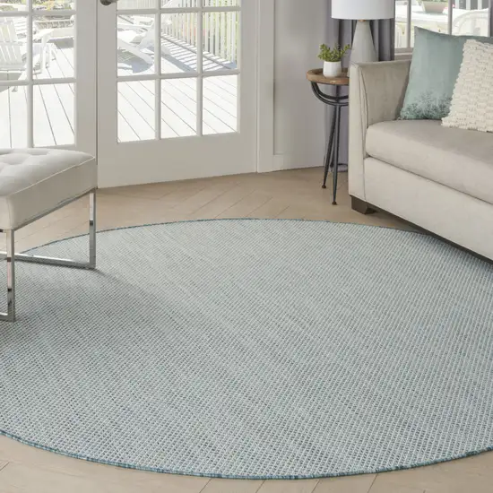 8' Blue Round Geometric Power Loom Area Rug Photo 9