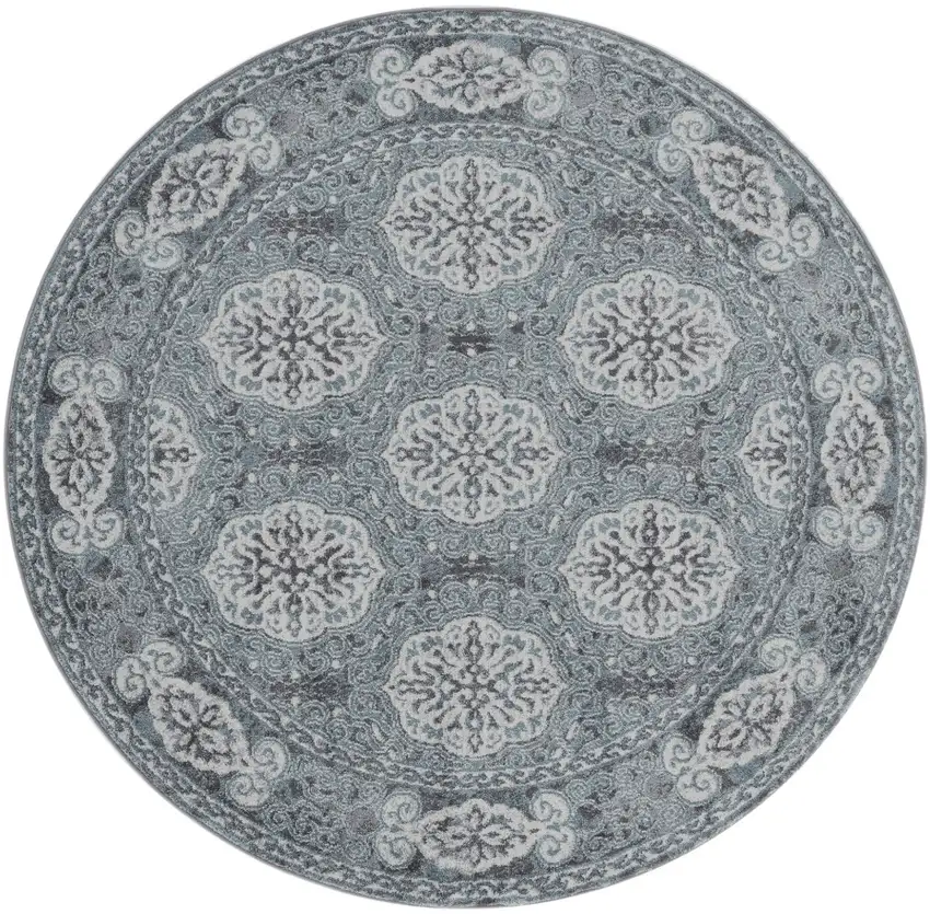 6' Blue Round Medallion Power Loom Area Rug Photo 1