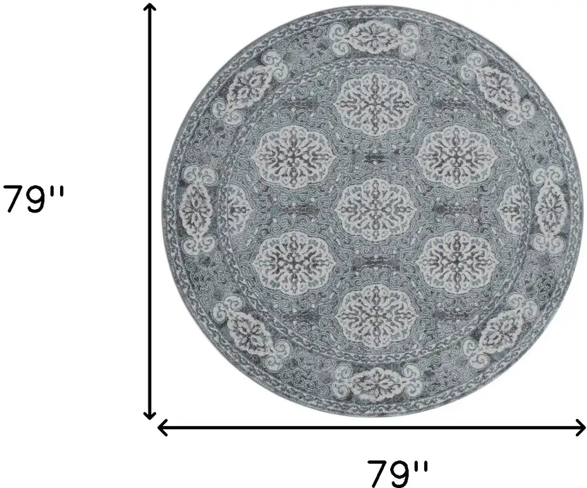 6' Blue Round Medallion Power Loom Area Rug Photo 5