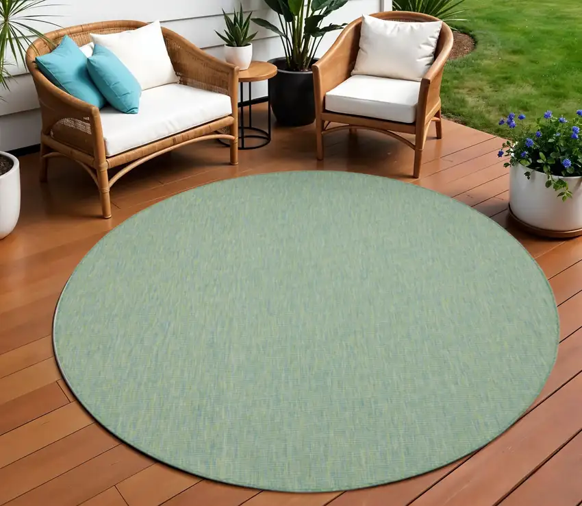 8' Blue Round Indoor Outdoor Area Rug Photo 2