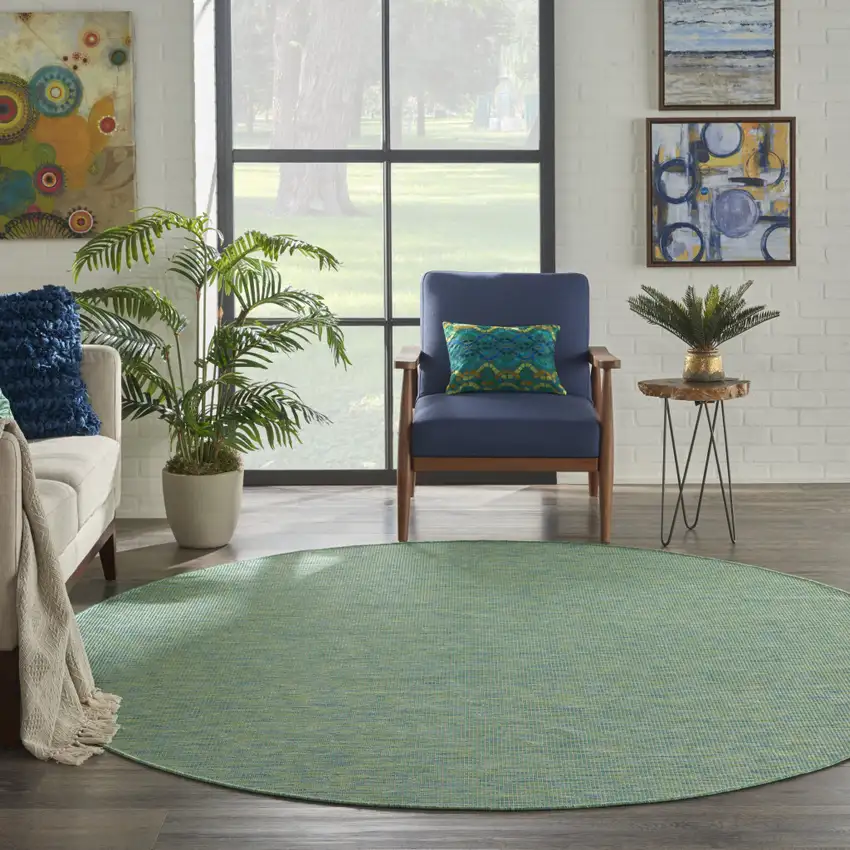 8' Blue Round Power Loom Area Rug Photo 6