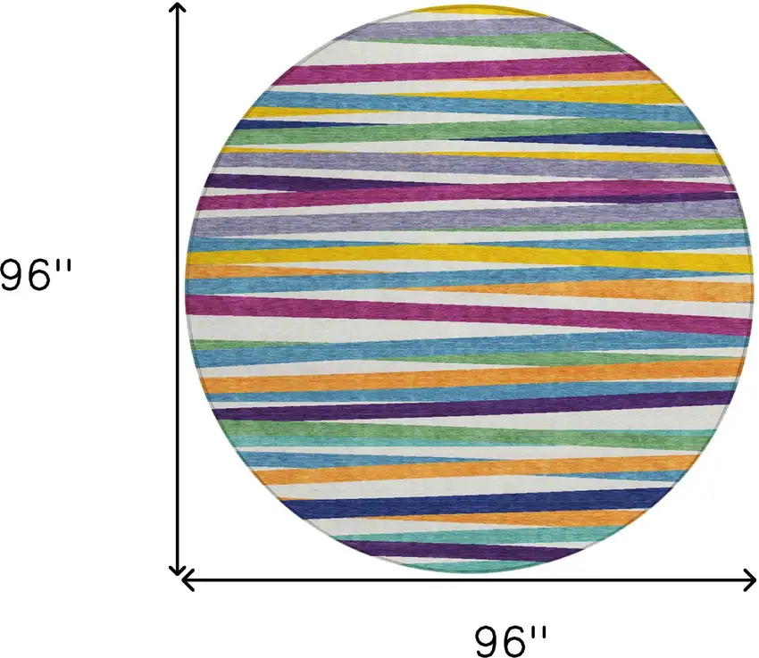 8' Blue Round Striped Washable Indoor Outdoor Area Rug Photo 3
