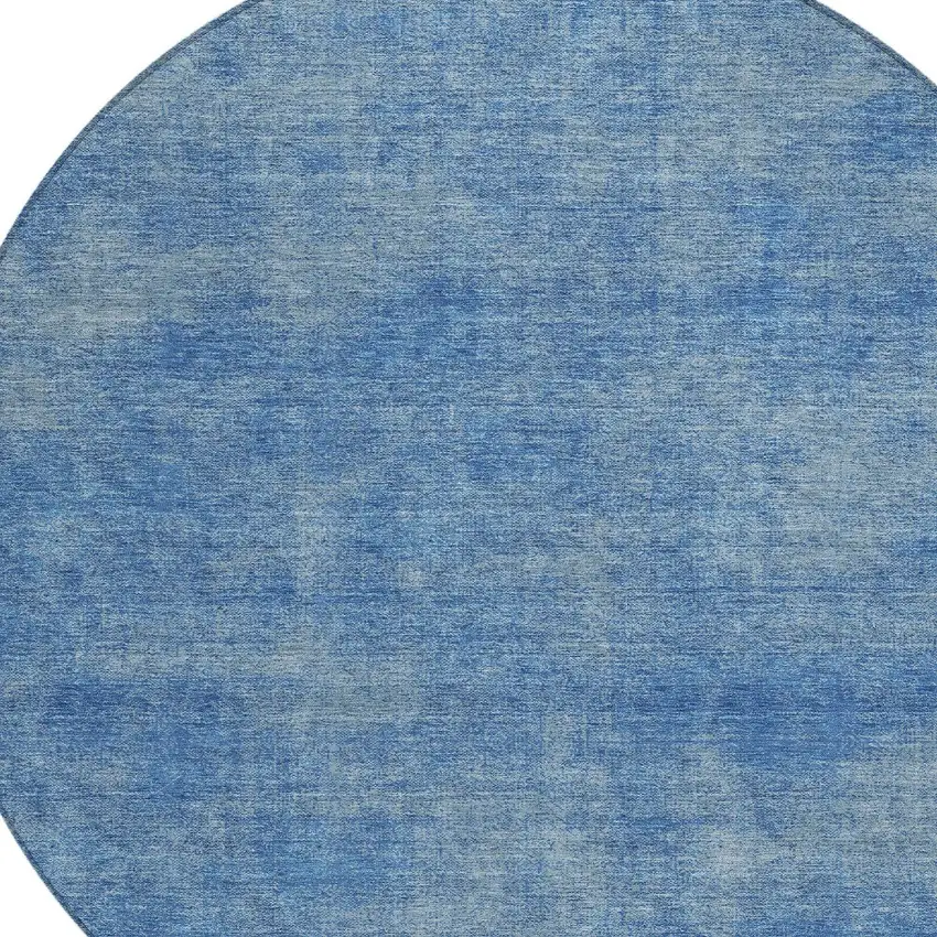 8' Blue Round Washable Indoor Outdoor Area Rug Photo 5