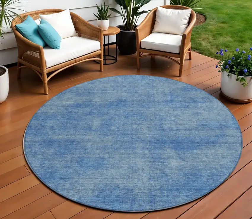 8' Blue Round Washable Indoor Outdoor Area Rug Photo 1