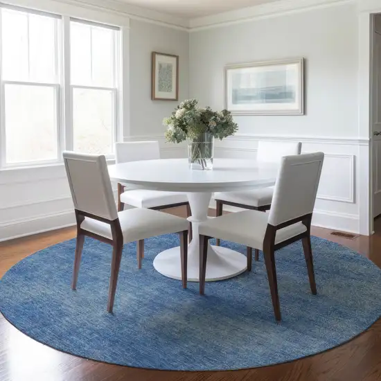 8' Blue Round Washable Indoor Outdoor Area Rug Photo 8