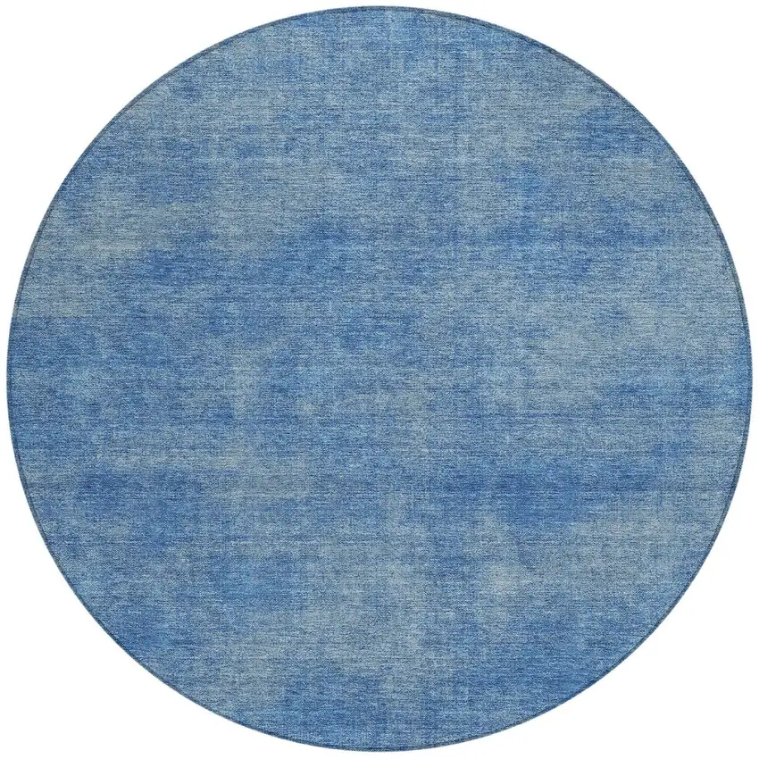 8' Blue Round Washable Indoor Outdoor Area Rug Photo 6