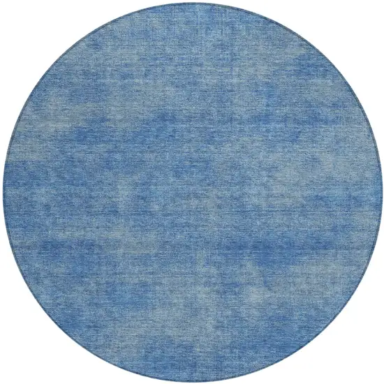 8' Blue Round Washable Indoor Outdoor Area Rug Photo 2