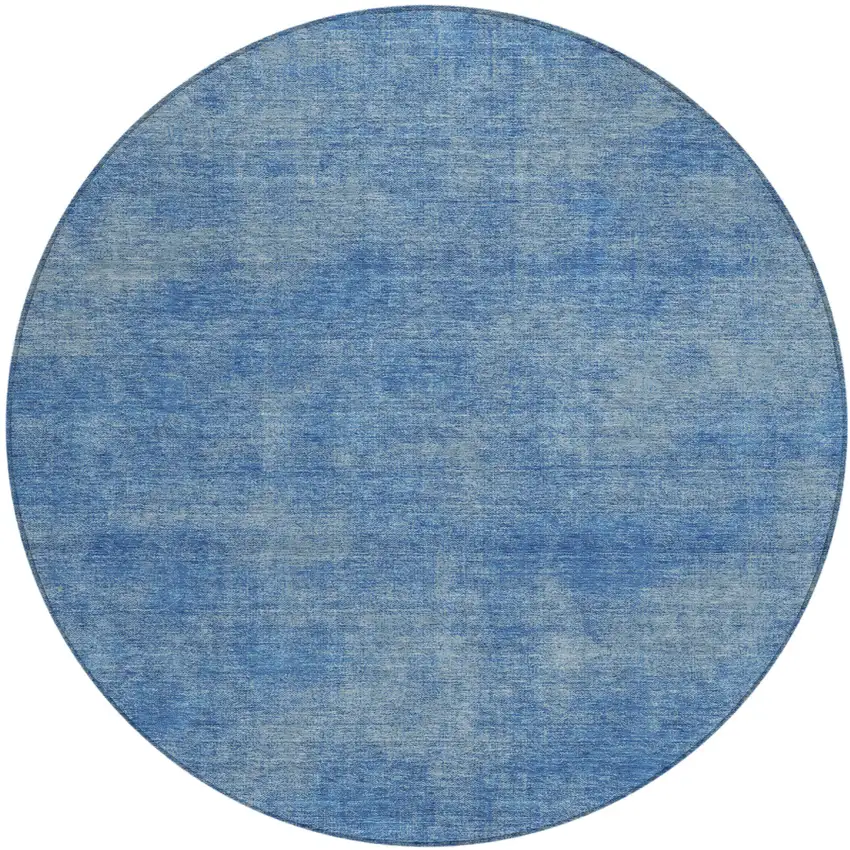 8' Blue Round Washable Indoor Outdoor Area Rug Photo 2