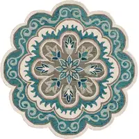 Photo of 4' Blue Round Wool Floral Hand Tufted Area Rug