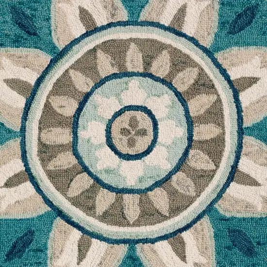 4' Blue Round Wool Floral Hand Tufted Area Rug Photo 5