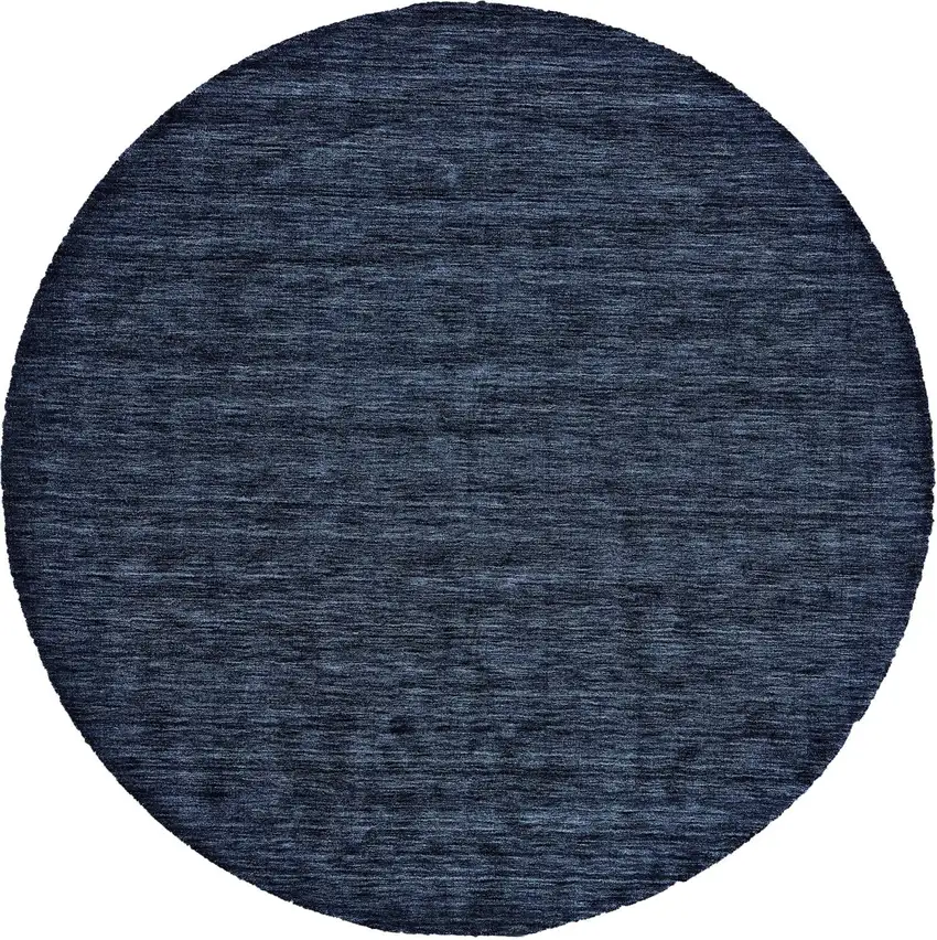 8' Blue Round Wool Hand Woven Stain Resistant Area Rug Photo 1