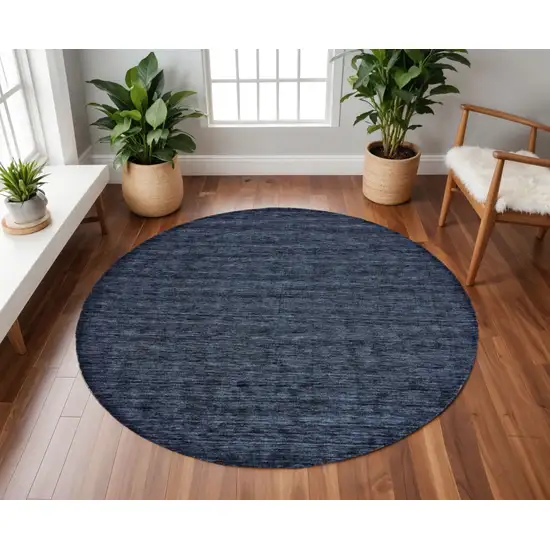 8' Blue Round Wool Hand Woven Area Rug Photo 1