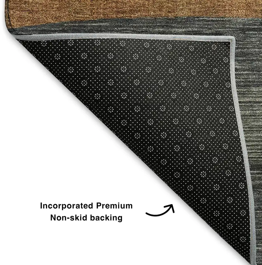 8' Blue Rust And Gold Striped Washable Round Rug With UV Protection Photo 5