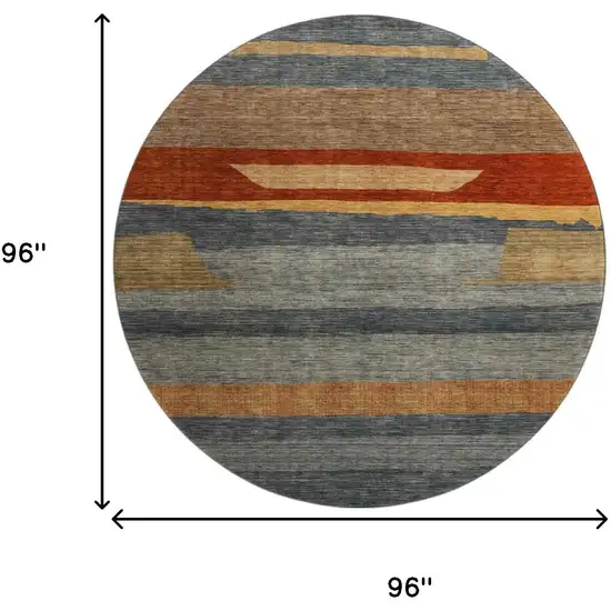 8' Blue Rust And Gold Striped Washable Round Rug With UV Protection Photo 9