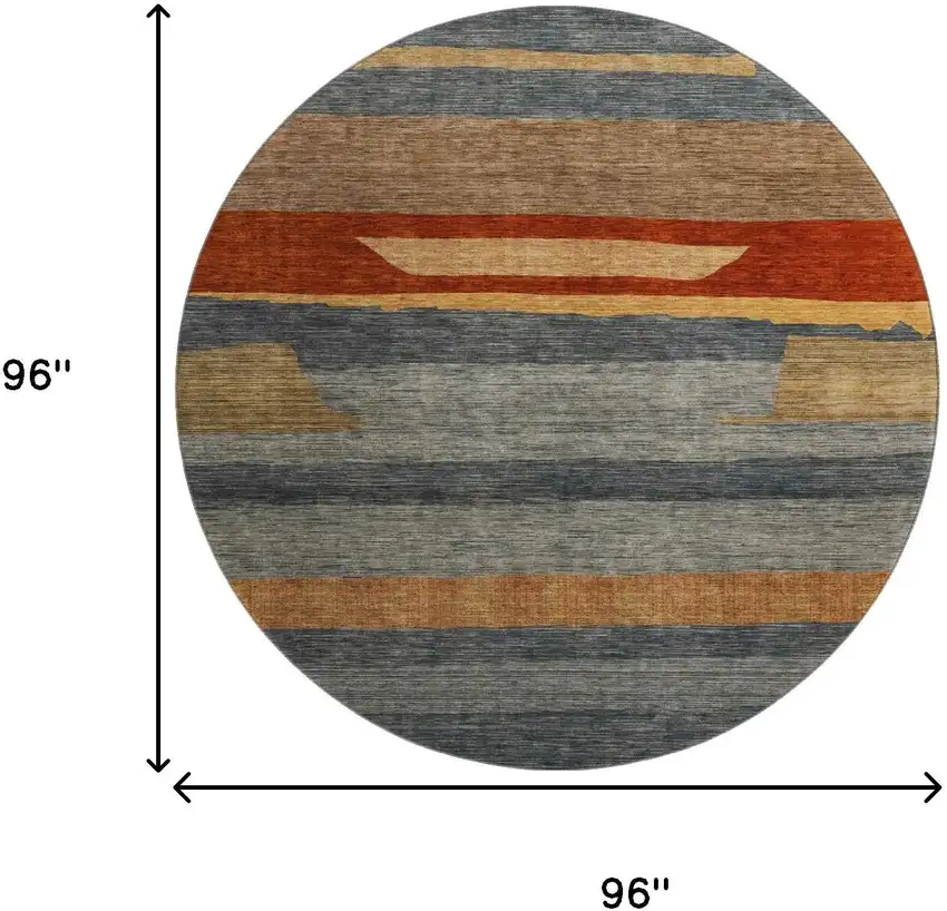 8' Blue Rust And Gold Striped Washable Round Rug With UV Protection Photo 9