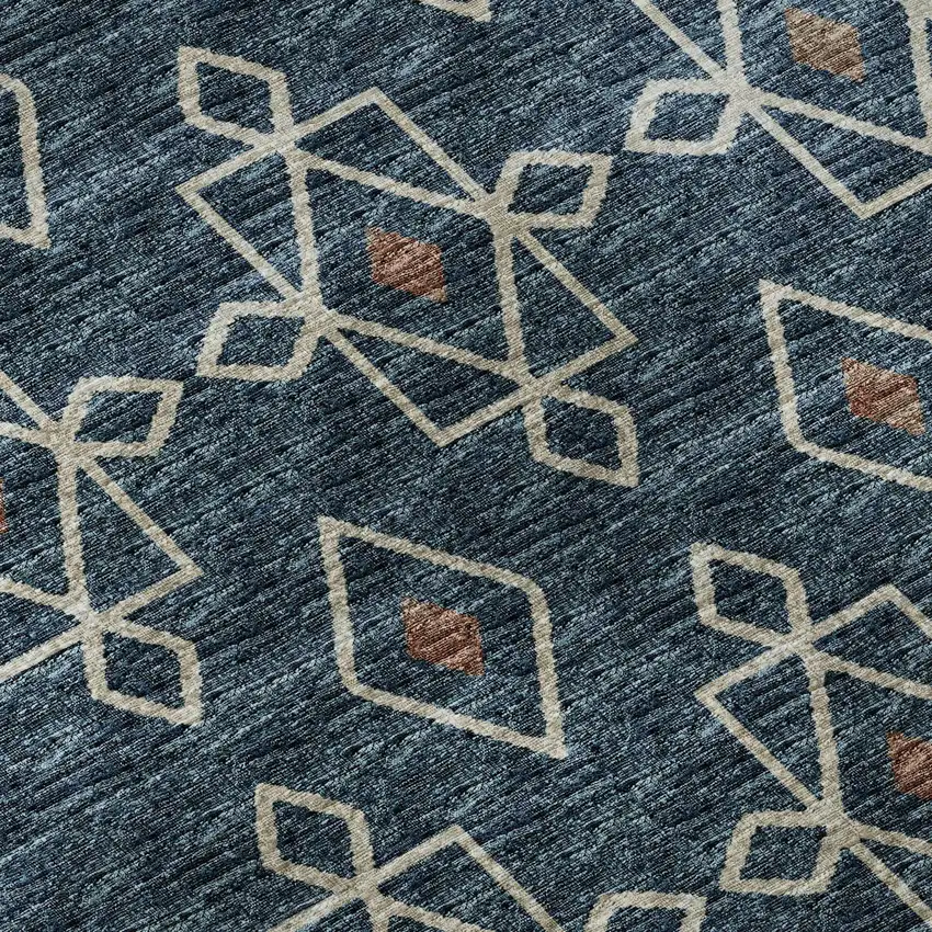 8' Blue Rust And Ivory Tribal Washable Round Rug With UV Protection Photo 8