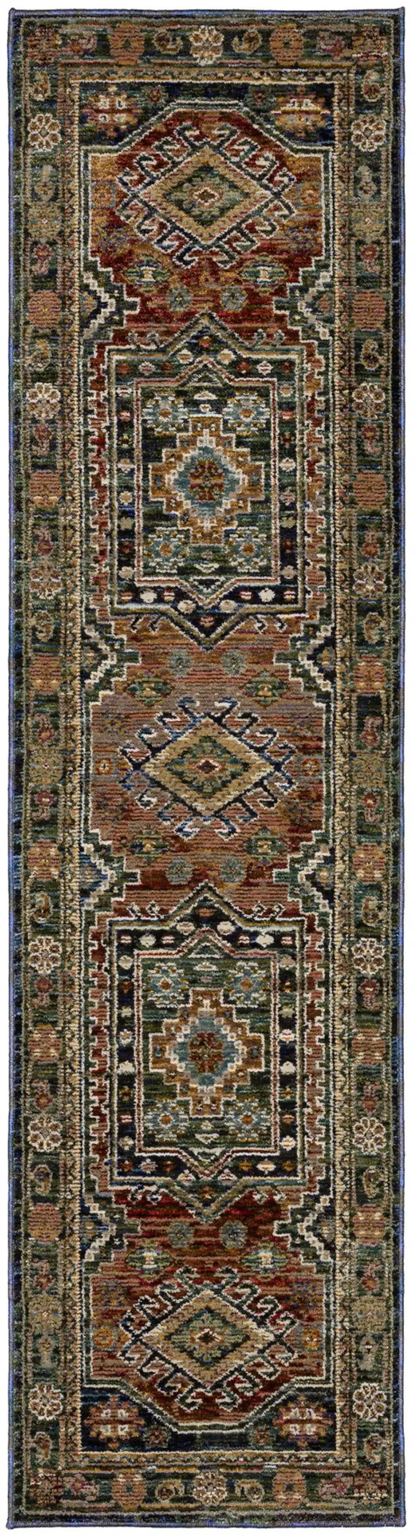 8' Blue Rust And Light Brown Tribal Runner Rug Photo 2