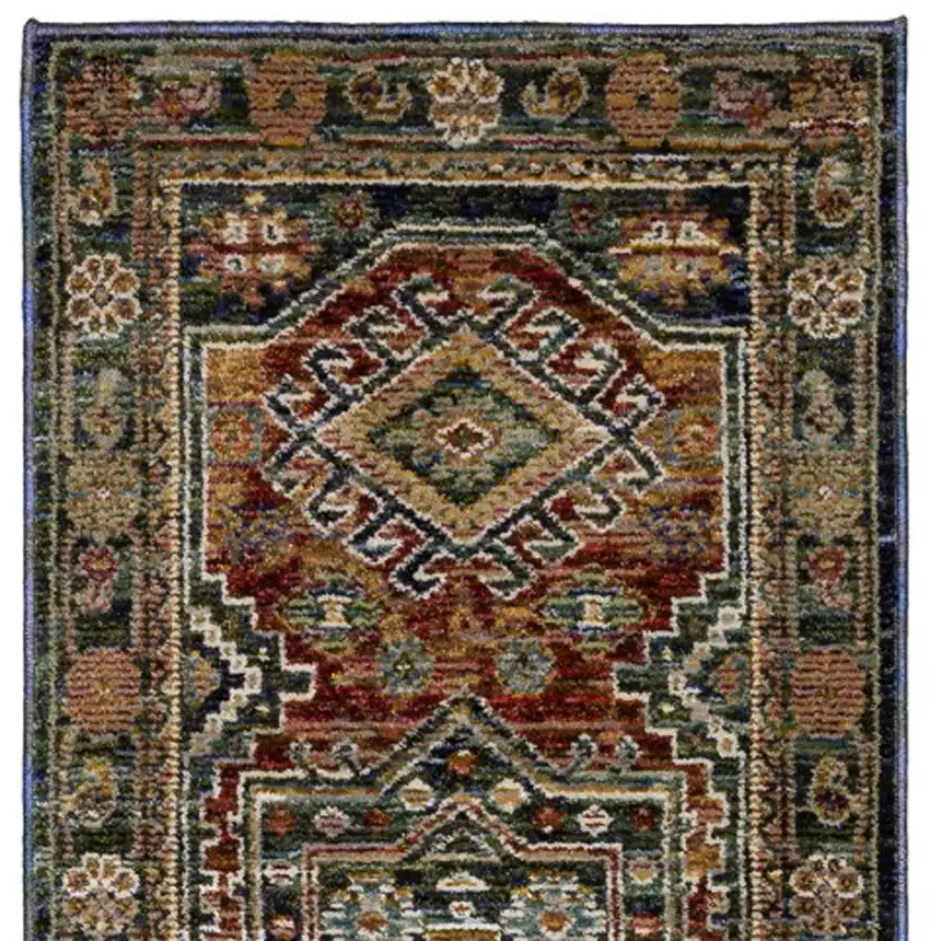 8' Blue Rust And Light Brown Tribal Runner Rug Photo 4
