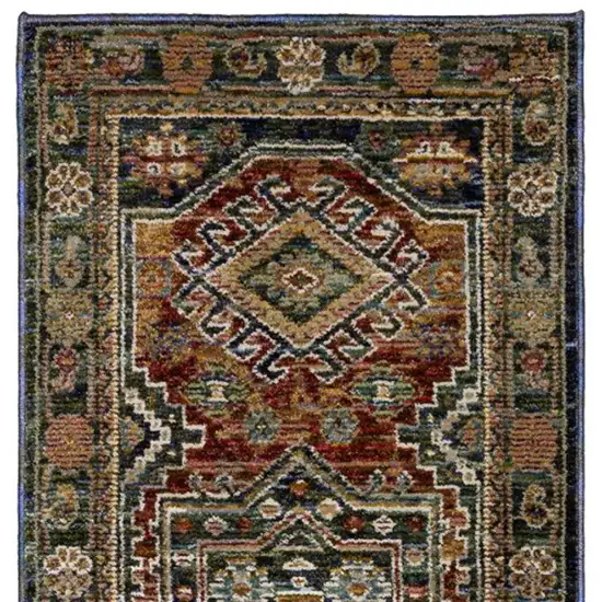 8' Blue Rust And Light Brown Tribal Runner Rug Photo 4