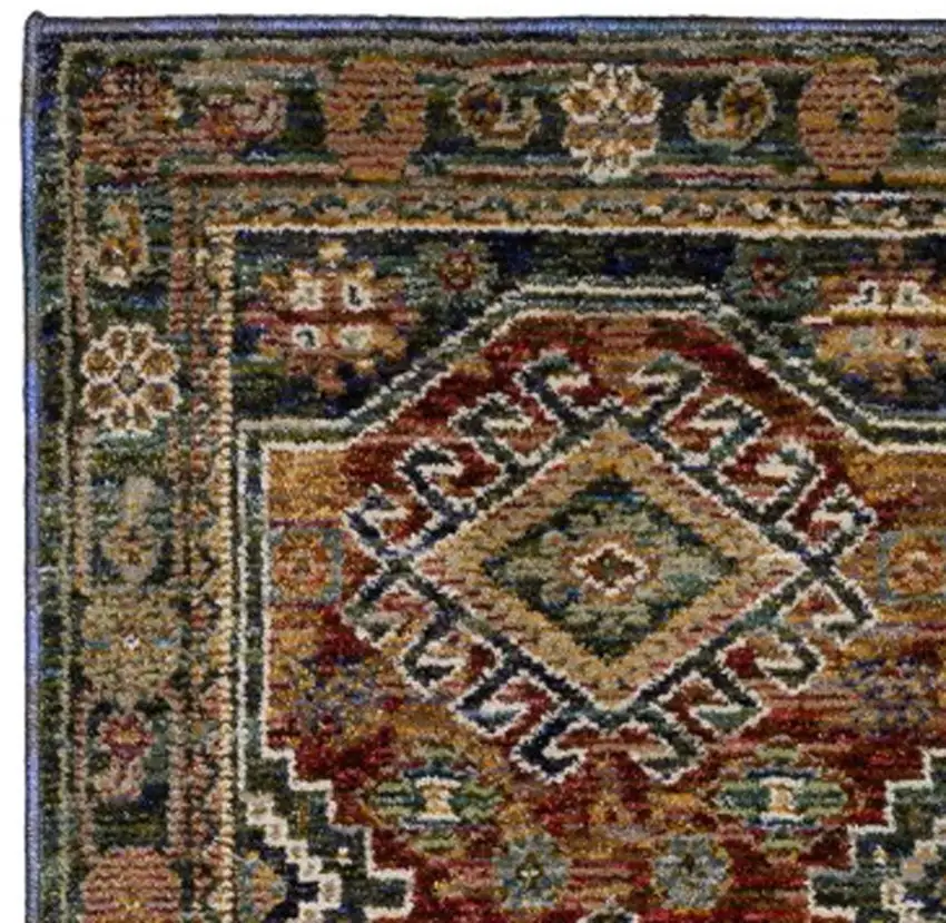 8' Blue Rust And Light Brown Tribal Runner Rug Photo 9