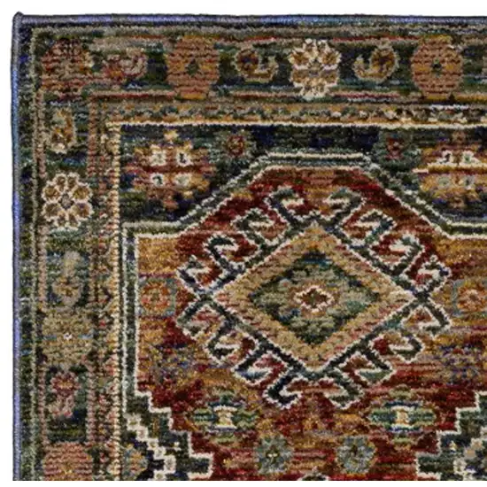 8' Blue Rust And Light Brown Tribal Runner Rug Photo 9