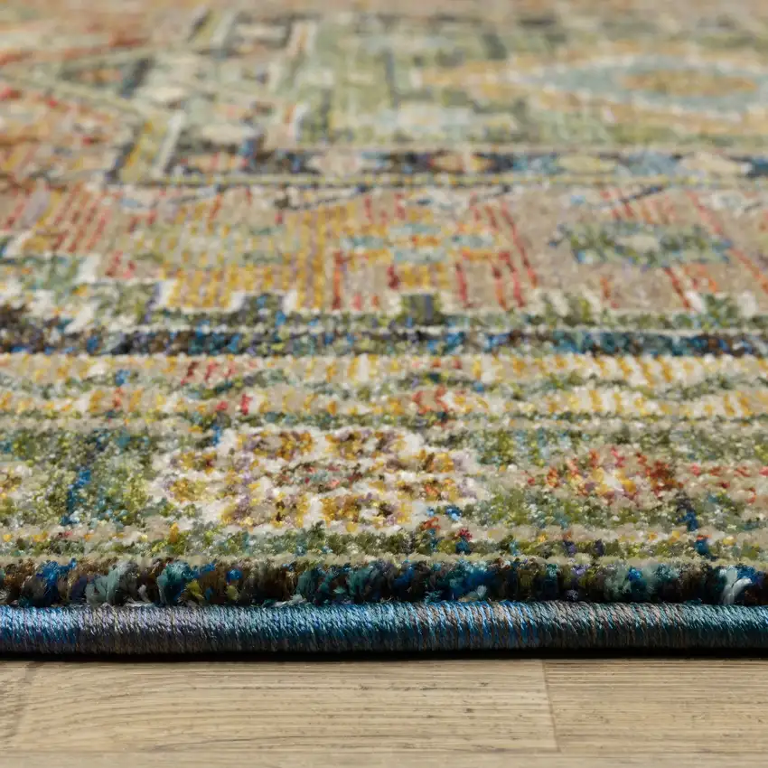 8' Blue Rust And Light Brown Tribal Runner Rug Photo 6