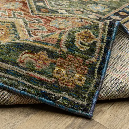 8' Blue Rust And Orange Tribal Round Rug Photo 8