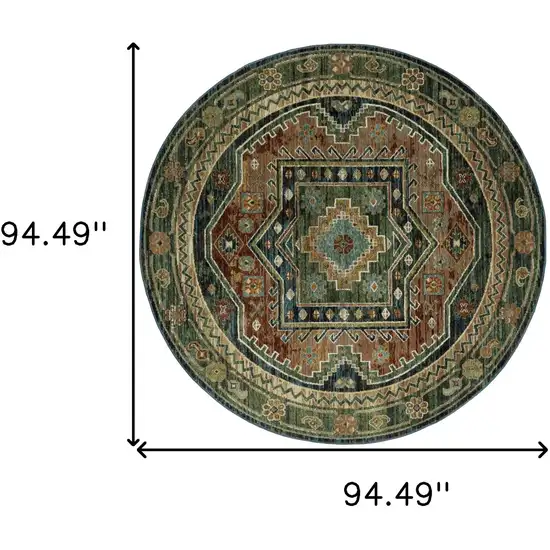 8' Blue Rust And Orange Tribal Round Rug Photo 3