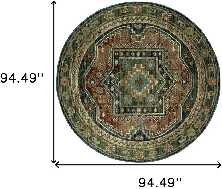 8' Blue Rust And Orange Tribal Round Rug Photo 3