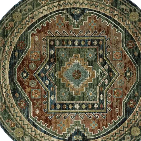 8' Blue Rust And Orange Tribal Round Rug Photo 7
