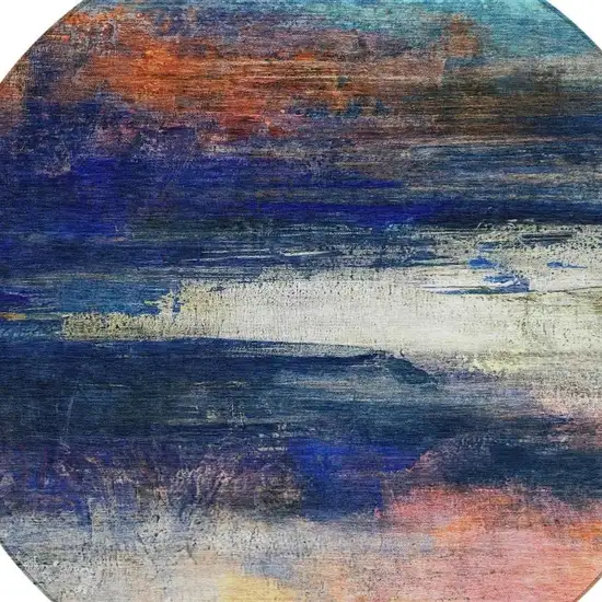 8' Blue Rust And Pink Round Abstract Washable Indoor Outdoor Area Rug Photo 4