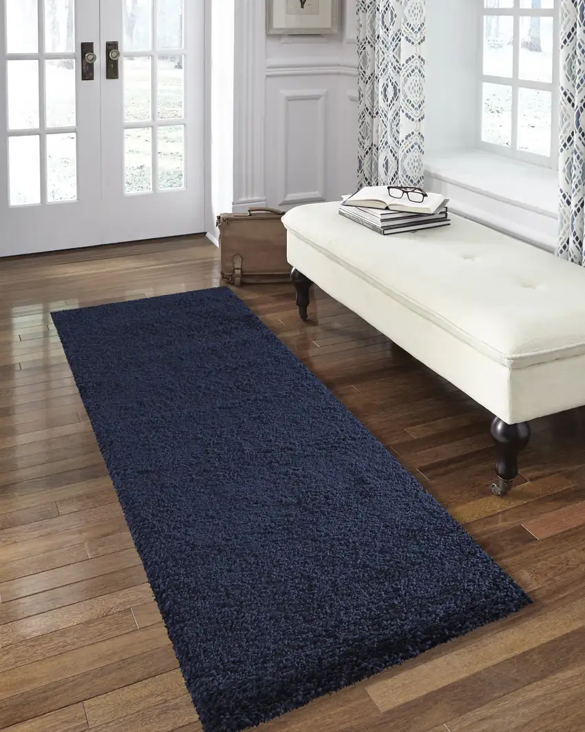 8' Blue Shag Non Skid Runner Rug Photo 6