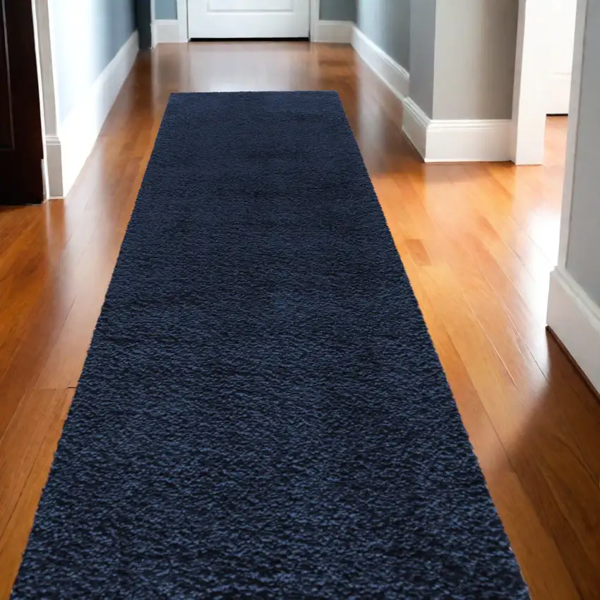 10' Blue Shag Non Skid Runner Rug Photo 1