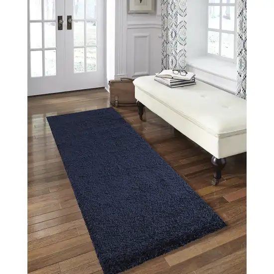 10' Blue Shag Non Skid Runner Rug Photo 5
