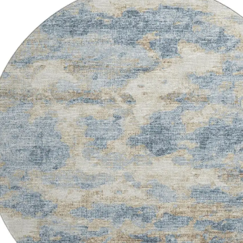 8' Blue Silver And Gold Abstract Washable Round Rug With UV Protection Photo 4