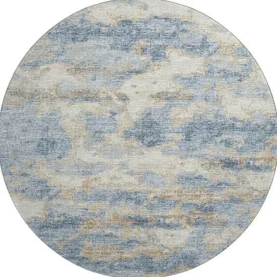 8' Blue Silver And Gold Abstract Washable Round Rug With UV Protection Photo 5