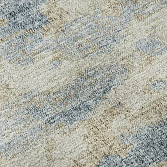 8' Blue Silver And Gold Abstract Washable Round Rug With UV Protection Photo 9