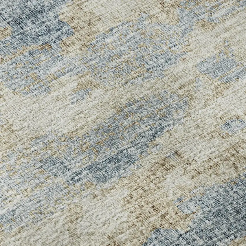 8' Blue Silver And Gold Abstract Washable Round Rug With UV Protection Photo 9