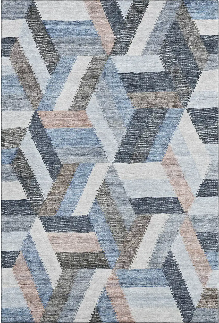 8' Blue Silver And Gray Geometric Washable Area Rug With UV Protection Photo 1