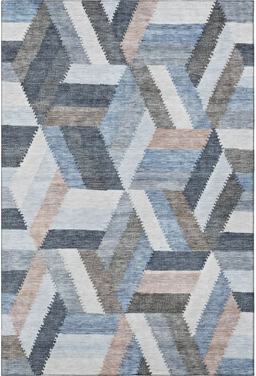 8' Blue Silver And Gray Geometric Washable Area Rug With UV Protection Photo 3