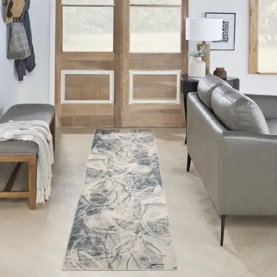 6' Blue Silver And Ivory Abstract Runner Rug Photo 5