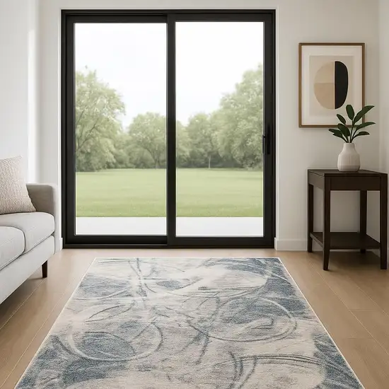 6' Blue Silver And Ivory Abstract Runner Rug Photo 1