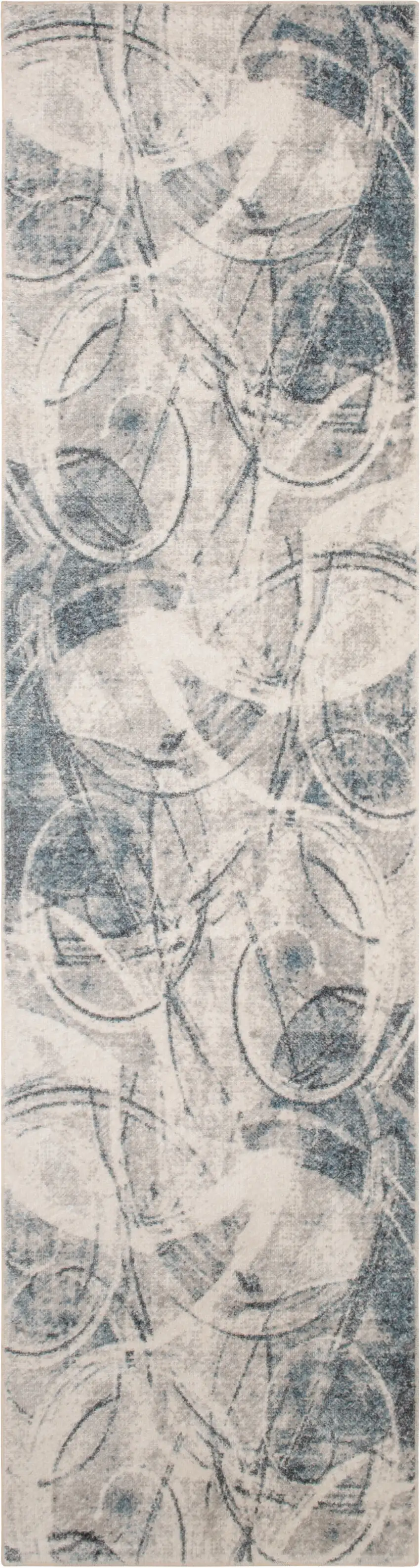 8' Blue Silver And Ivory Abstract Runner Rug Photo 8