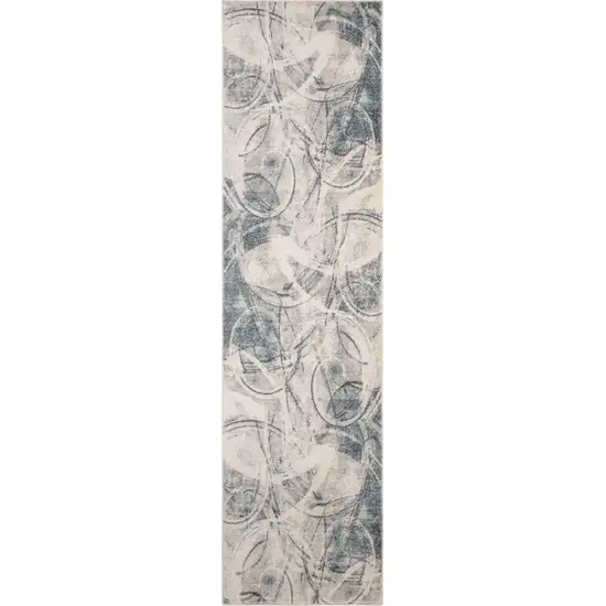 8' Blue Silver And Ivory Abstract Runner Rug Photo 8