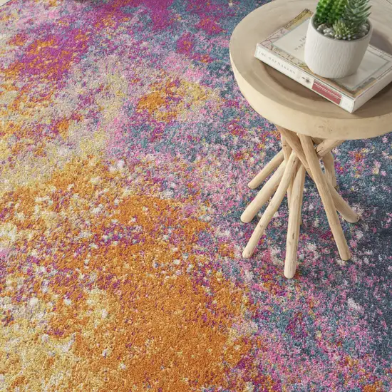 8' Blue Square Abstract Power Loom Area Rug Photo 4