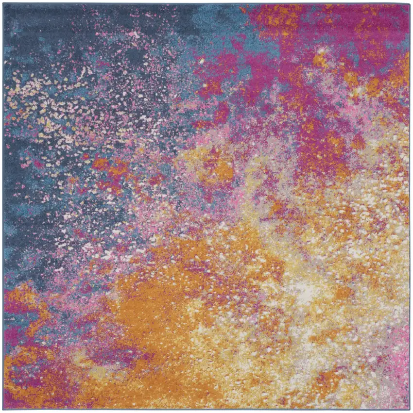 8' Blue Square Abstract Power Loom Area Rug Photo 1