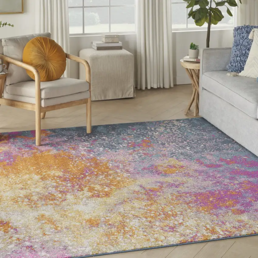 8' Blue Square Abstract Power Loom Area Rug Photo 7