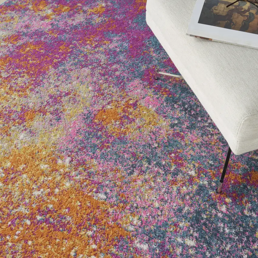 5' Blue Square Abstract Power Loom Area Rug Photo 4