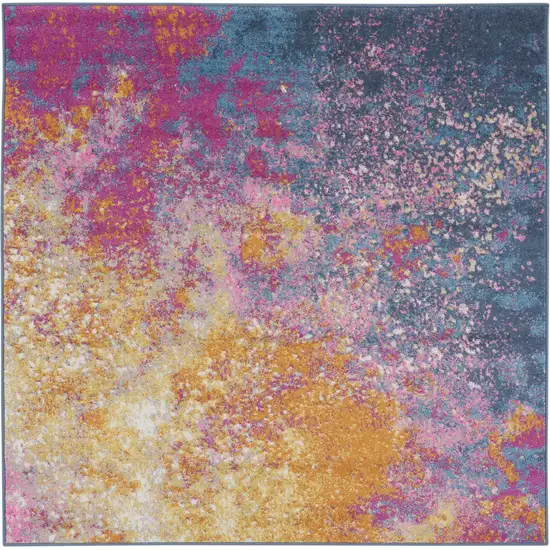 5' Blue Square Abstract Power Loom Area Rug Photo 2