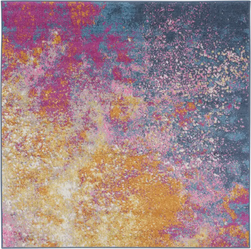 5' Blue Square Abstract Power Loom Area Rug Photo 1